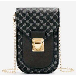 Luxury Black Crossbody Phone Bag With Gold Chain  and secure Clasp